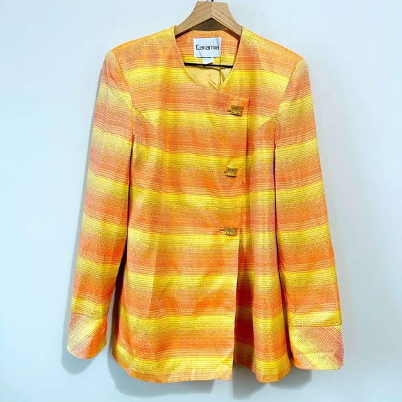 Vintage Yellow, Orange & Gold Metallic Blazer Jacket By Caramia Size 8 - Picture 8 of 14